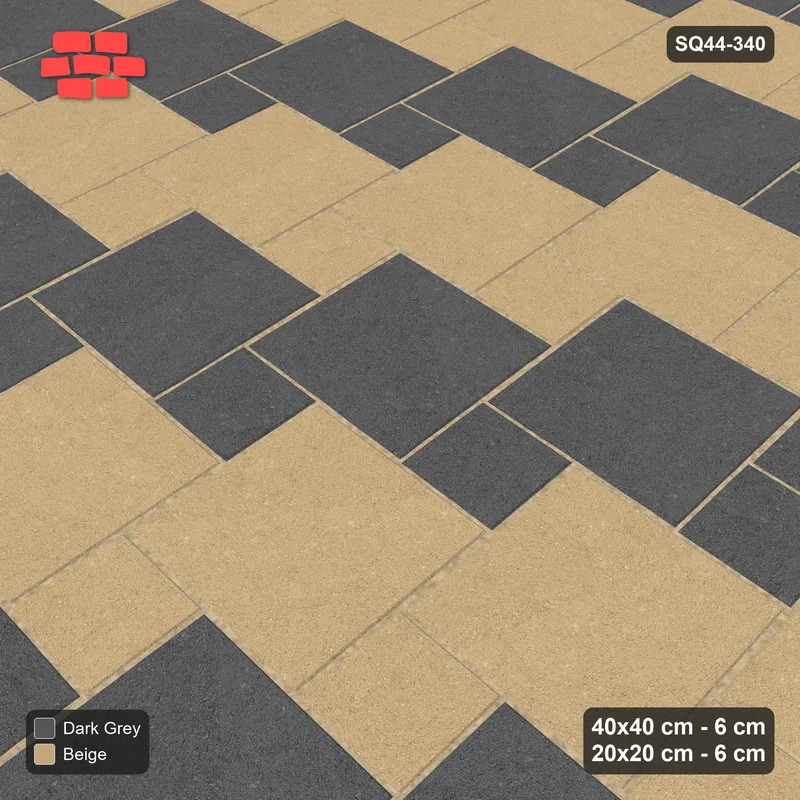 Interlock (Pasco) 40x40 cm · SQ44-340 · Offset Lattice, Row Tones, 380 cm - Stone & Earth · Side view Interlock (Pasco) 40x40 cm · SQ44-340 · Offset Lattice, Row Tones, 380 cm - Stone & Earth · Side view
