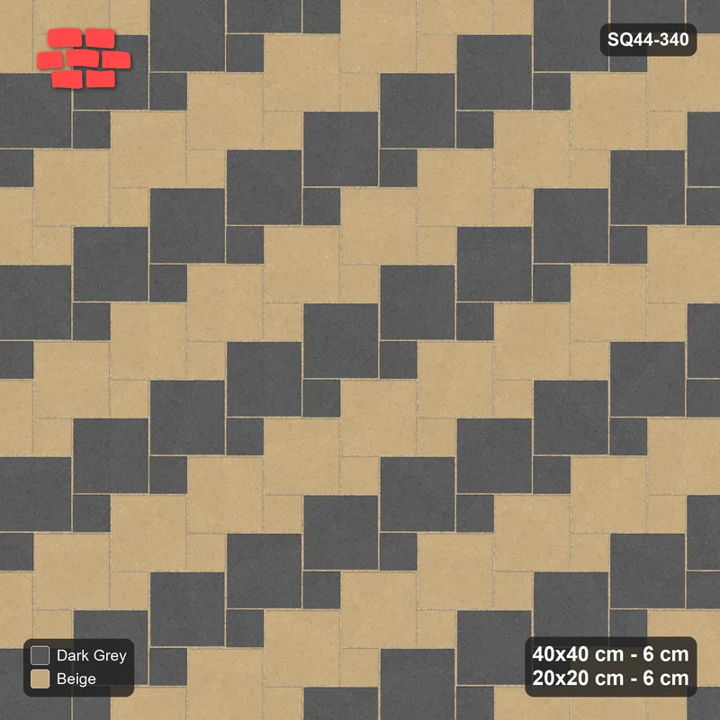 Interlock (Pasco) 40x40 cm · SQ44-340 · Offset Lattice, Row Tones, 380 cm - Stone & Earth · Top view Interlock (Pasco) 40x40 cm · SQ44-340 · Offset Lattice, Row Tones, 380 cm - Stone & Earth · Top view