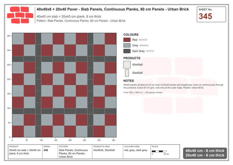 Interlock (Pasco) 40x40 cm · SQ44-345 · Slab Panels, Continuous Planks, 80 cm Panels - Urban Brick · Laying plan Interlock (Pasco) 40x40 cm · SQ44-345 · Slab Panels, Continuous Planks, 80 cm Panels - Urban Brick · Laying plan