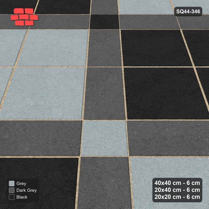 Interlock (Pasco) 40x40 cm · SQ44-346 · 45 Degree Slab Panels, Plank Lines, Kerb - Graphite Scale · Side view Interlock (Pasco) 40x40 cm · SQ44-346 · 45 Degree Slab Panels, Plank Lines, Kerb - Graphite Scale · Side view