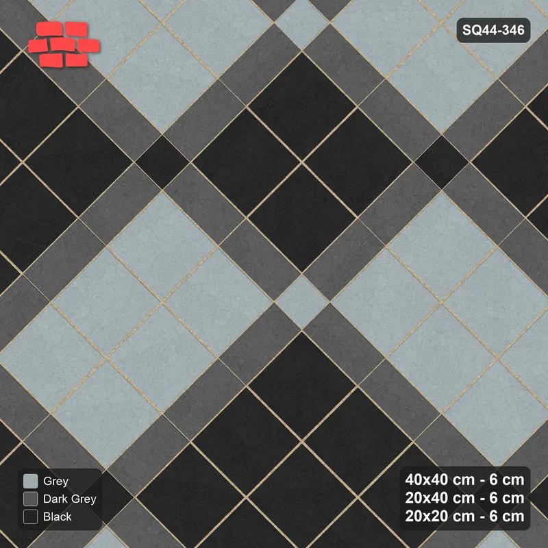 Interlock (Pasco) 40x40 cm · SQ44-346 · 45 Degree Slab Panels, Plank Lines, Kerb - Graphite Scale · Top view Interlock (Pasco) 40x40 cm · SQ44-346 · 45 Degree Slab Panels, Plank Lines, Kerb - Graphite Scale · Top view