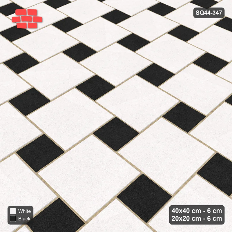 Interlock (Pasco) 40x40 cm · SQ44-347 · Offset Lattice, Solid Slabs, Mirrored, 400 cm - Contrast · Side view Interlock (Pasco) 40x40 cm · SQ44-347 · Offset Lattice, Solid Slabs, Mirrored, 400 cm - Contrast · Side view