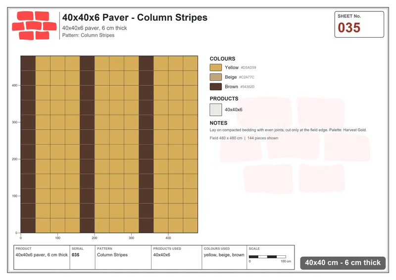 Interlock (Pasco) 40x40 cm · SQ44-35 · Column Stripes · Laying plan Interlock (Pasco) 40x40 cm · SQ44-35 · Column Stripes · Laying plan