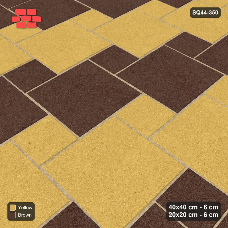 Interlock (Pasco) 40x40 cm · SQ44-350 · Offset Lattice, Row Tones, Mirrored, Kerb, 320 cm - Harvest · Side view Interlock (Pasco) 40x40 cm · SQ44-350 · Offset Lattice, Row Tones, Mirrored, Kerb, 320 cm - Harvest · Side view