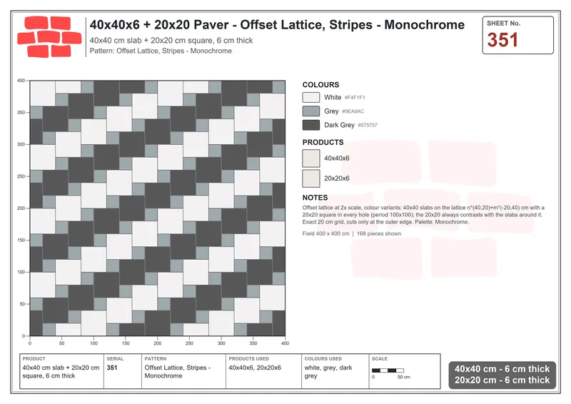 Interlock (Pasco) 40x40 cm · SQ44-351 · Offset Lattice, Stripes - Monochrome · Laying plan Interlock (Pasco) 40x40 cm · SQ44-351 · Offset Lattice, Stripes - Monochrome · Laying plan