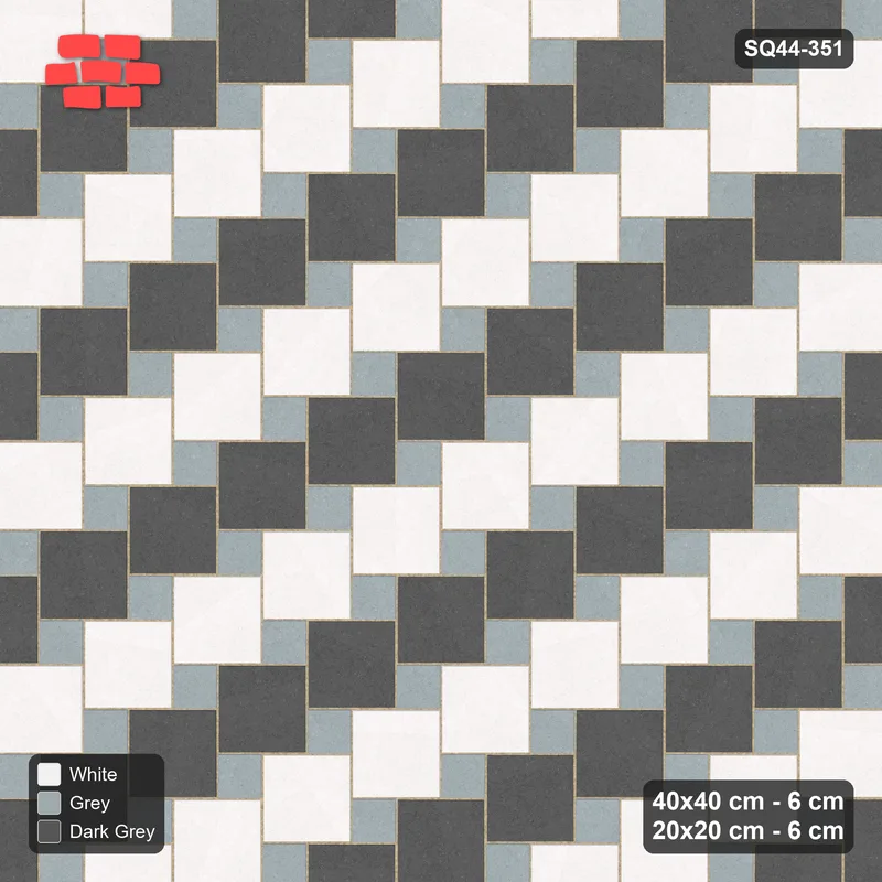 Interlock (Pasco) 40x40 cm · SQ44-351 · Offset Lattice, Stripes - Monochrome · Top view Interlock (Pasco) 40x40 cm · SQ44-351 · Offset Lattice, Stripes - Monochrome · Top view