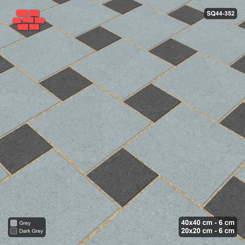 Interlock (Pasco) 40x40 cm · SQ44-352 · Offset Lattice, Accents - Charcoal Edge · Side view Interlock (Pasco) 40x40 cm · SQ44-352 · Offset Lattice, Accents - Charcoal Edge · Side view
