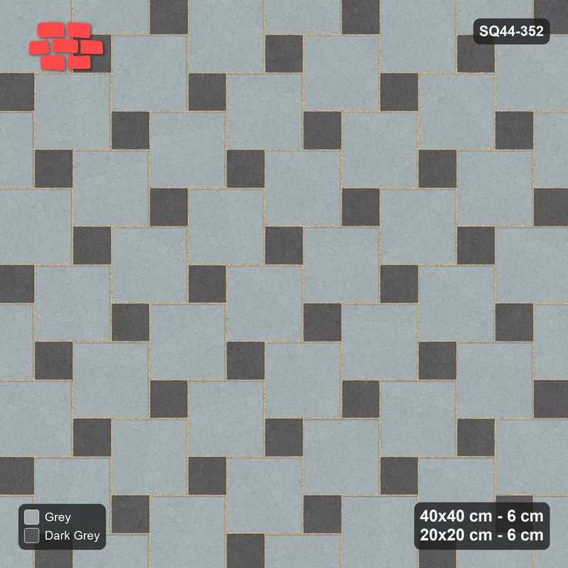 Interlock (Pasco) 40x40 cm · SQ44-352 · Offset Lattice, Accents - Charcoal Edge · Top view Interlock (Pasco) 40x40 cm · SQ44-352 · Offset Lattice, Accents - Charcoal Edge · Top view