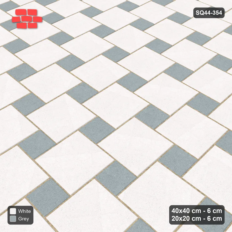 Interlock (Pasco) 40x40 cm · SQ44-354 · Offset Lattice, Accents (Mirrored) - Salt & Pepper · Side view Interlock (Pasco) 40x40 cm · SQ44-354 · Offset Lattice, Accents (Mirrored) - Salt & Pepper · Side view