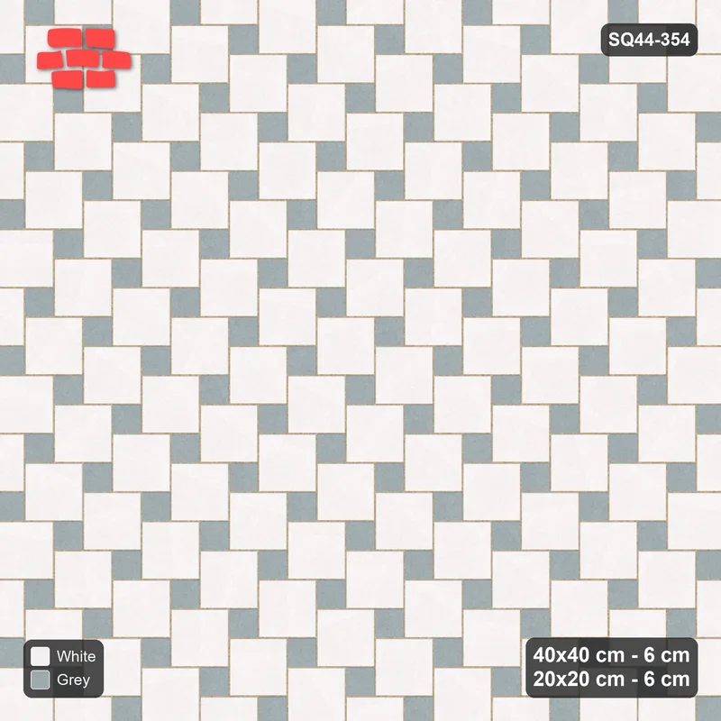 Interlock (Pasco) 40x40 cm · SQ44-354 · Offset Lattice, Accents (Mirrored) - Salt & Pepper · Top view Interlock (Pasco) 40x40 cm · SQ44-354 · Offset Lattice, Accents (Mirrored) - Salt & Pepper · Top view