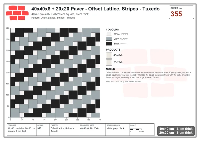 Interlock (Pasco) 40x40 cm · SQ44-355 · Offset Lattice, Stripes - Tuxedo · Laying plan Interlock (Pasco) 40x40 cm · SQ44-355 · Offset Lattice, Stripes - Tuxedo · Laying plan