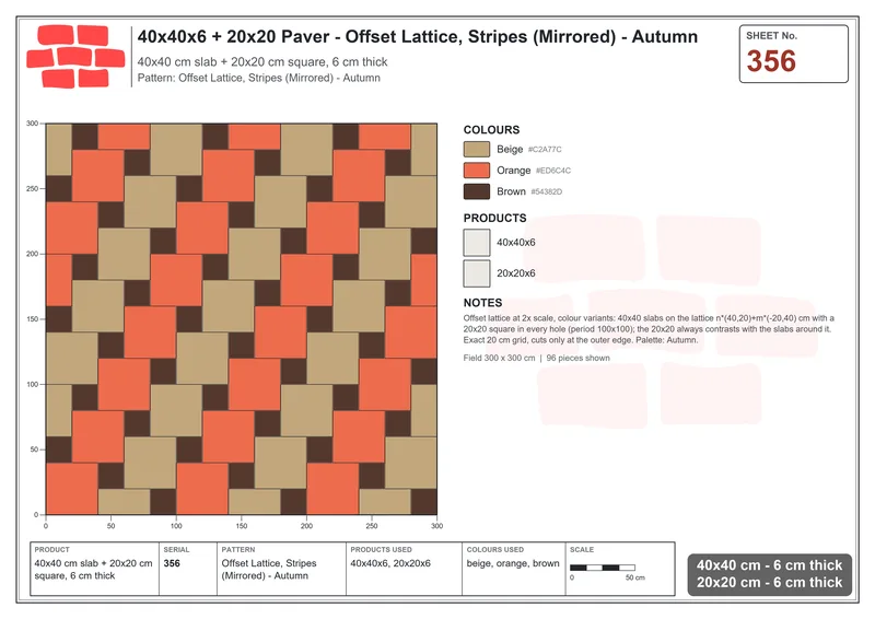 Interlock (Pasco) 40x40 cm · SQ44-356 · Offset Lattice, Stripes (Mirrored) - Autumn · Laying plan Interlock (Pasco) 40x40 cm · SQ44-356 · Offset Lattice, Stripes (Mirrored) - Autumn · Laying plan