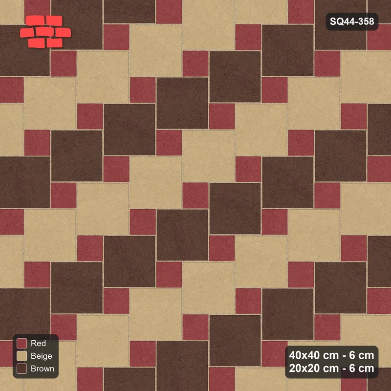 Interlock (Pasco) 40x40 cm · SQ44-358 · Offset Lattice, Stripes + Kerb - Tuscany · Top view Interlock (Pasco) 40x40 cm · SQ44-358 · Offset Lattice, Stripes + Kerb - Tuscany · Top view