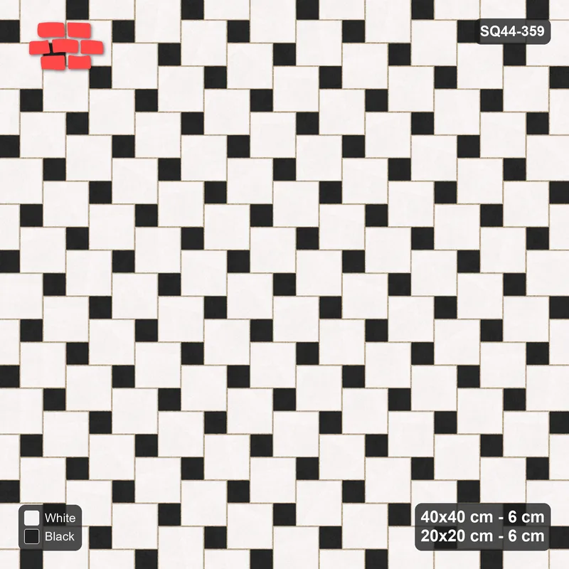 Interlock (Pasco) 40x40 cm · SQ44-359 · Offset Lattice, Accents (Mirrored) - Contrast · Top view Interlock (Pasco) 40x40 cm · SQ44-359 · Offset Lattice, Accents (Mirrored) - Contrast · Top view