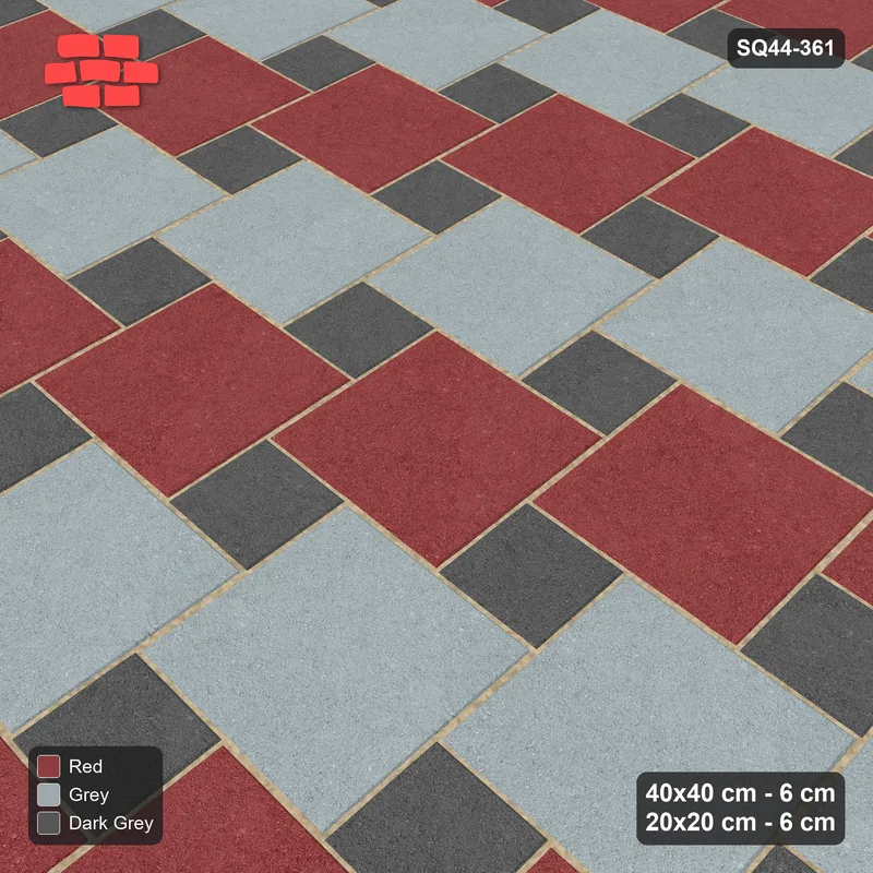 Interlock (Pasco) 40x40 cm · SQ44-361 · Offset Lattice, Stripes - Urban Brick · Side view Interlock (Pasco) 40x40 cm · SQ44-361 · Offset Lattice, Stripes - Urban Brick · Side view