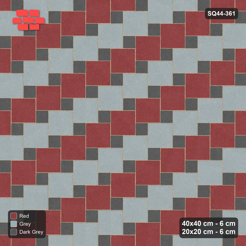 Interlock (Pasco) 40x40 cm · SQ44-361 · Offset Lattice, Stripes - Urban Brick · Top view Interlock (Pasco) 40x40 cm · SQ44-361 · Offset Lattice, Stripes - Urban Brick · Top view