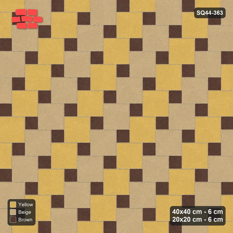 Interlock (Pasco) 40x40 cm · SQ44-363 · Offset Lattice, Stripes (Mirrored) + Kerb - Harvest Gold · Top view Interlock (Pasco) 40x40 cm · SQ44-363 · Offset Lattice, Stripes (Mirrored) + Kerb - Harvest Gold · Top view