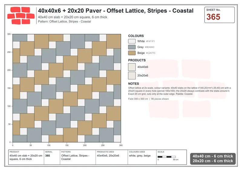 Interlock (Pasco) 40x40 cm · SQ44-365 · Offset Lattice, Stripes - Coastal · Laying plan Interlock (Pasco) 40x40 cm · SQ44-365 · Offset Lattice, Stripes - Coastal · Laying plan