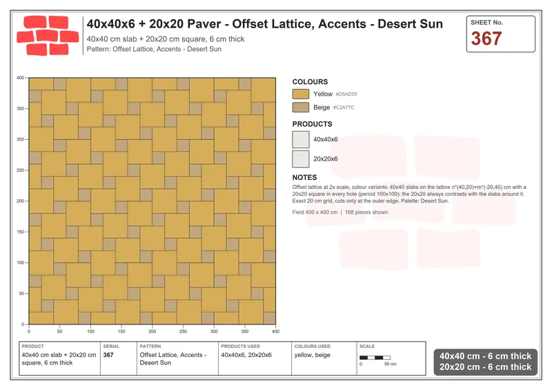 Interlock (Pasco) 40x40 cm · SQ44-367 · Offset Lattice, Accents - Desert Sun · Laying plan Interlock (Pasco) 40x40 cm · SQ44-367 · Offset Lattice, Accents - Desert Sun · Laying plan