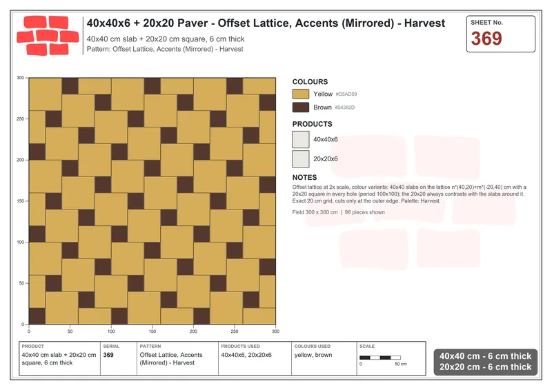Interlock (Pasco) 40x40 cm · SQ44-369 · Offset Lattice, Accents (Mirrored) - Harvest · Laying plan Interlock (Pasco) 40x40 cm · SQ44-369 · Offset Lattice, Accents (Mirrored) - Harvest · Laying plan