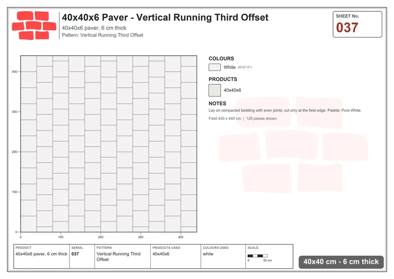 Interlock (Pasco) 40x40 cm · SQ44-37 · Vertical Running Third Offset · Laying plan Interlock (Pasco) 40x40 cm · SQ44-37 · Vertical Running Third Offset · Laying plan