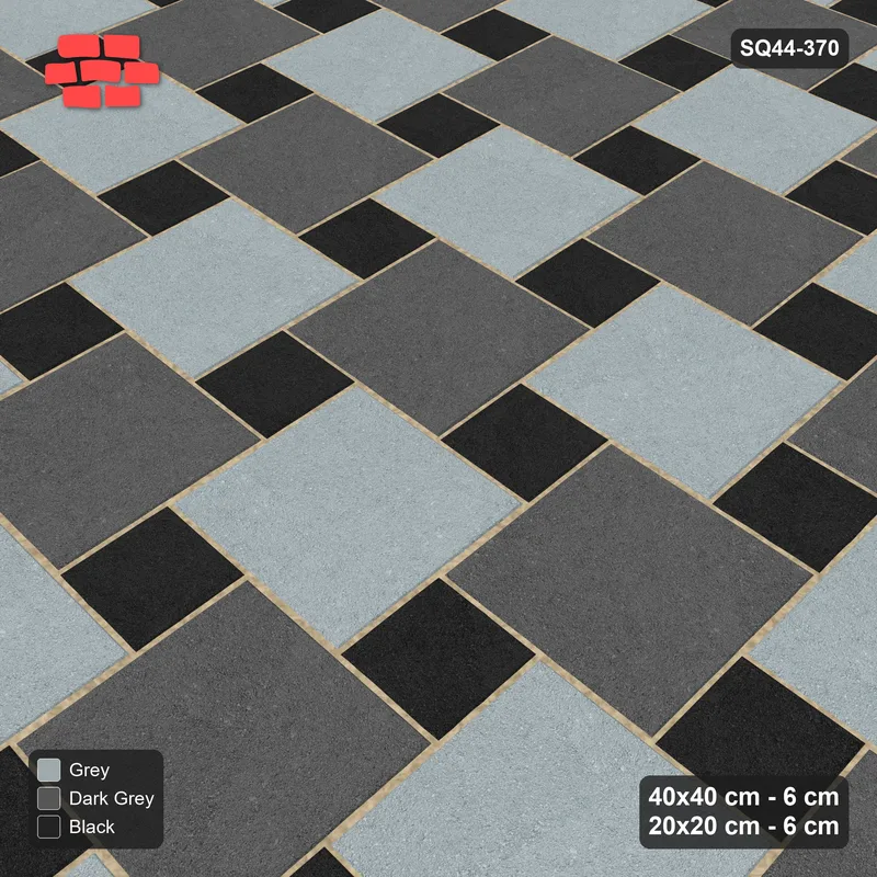 Interlock (Pasco) 40x40 cm · SQ44-370 · Offset Lattice, Chequer - Graphite Scale · Side view Interlock (Pasco) 40x40 cm · SQ44-370 · Offset Lattice, Chequer - Graphite Scale · Side view