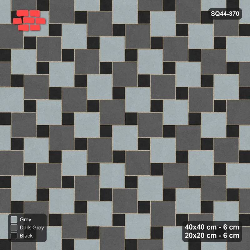 Interlock (Pasco) 40x40 cm · SQ44-370 · Offset Lattice, Chequer - Graphite Scale · Top view Interlock (Pasco) 40x40 cm · SQ44-370 · Offset Lattice, Chequer - Graphite Scale · Top view