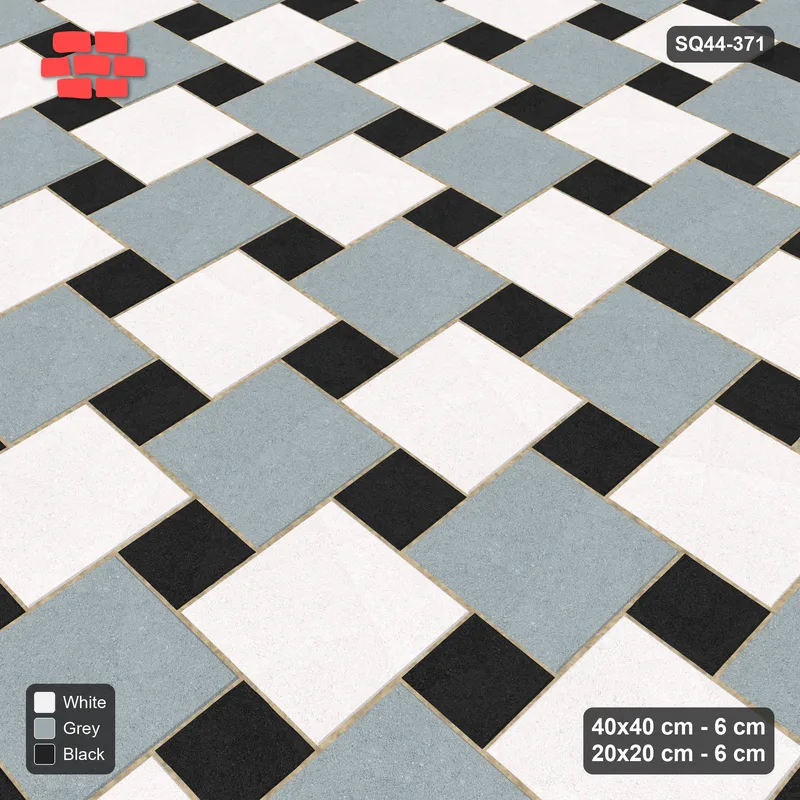 Interlock (Pasco) 40x40 cm · SQ44-371 · Offset Lattice, Chequer (Mirrored) - Tuxedo · Side view Interlock (Pasco) 40x40 cm · SQ44-371 · Offset Lattice, Chequer (Mirrored) - Tuxedo · Side view