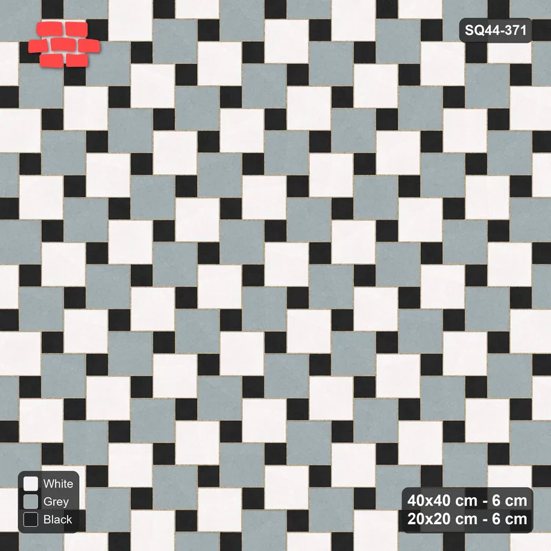 Interlock (Pasco) 40x40 cm · SQ44-371 · Offset Lattice, Chequer (Mirrored) - Tuxedo · Top view Interlock (Pasco) 40x40 cm · SQ44-371 · Offset Lattice, Chequer (Mirrored) - Tuxedo · Top view
