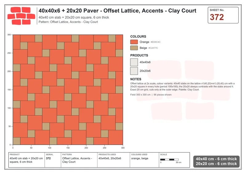 Interlock (Pasco) 40x40 cm · SQ44-372 · Offset Lattice, Accents - Clay Court · Laying plan Interlock (Pasco) 40x40 cm · SQ44-372 · Offset Lattice, Accents - Clay Court · Laying plan
