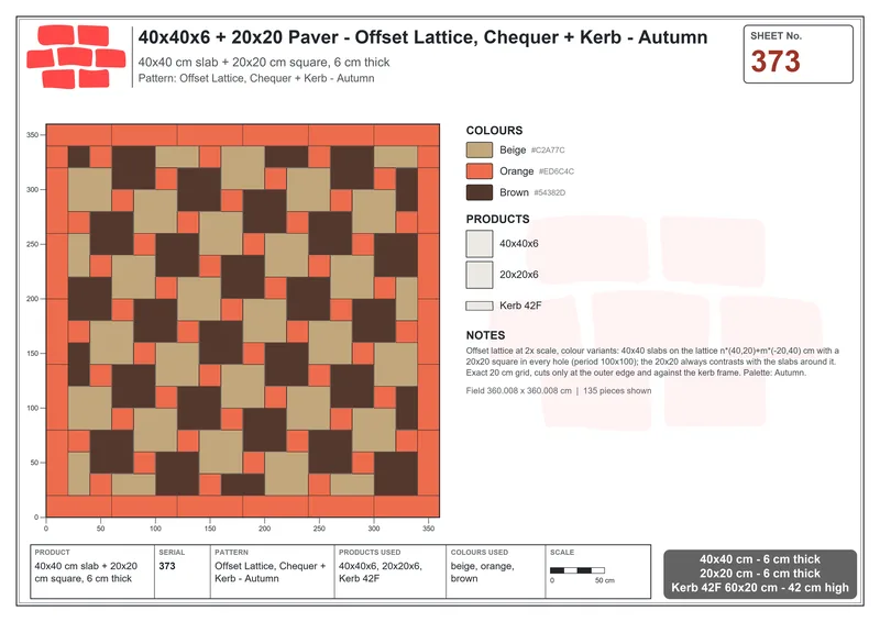 Interlock (Pasco) 40x40 cm · SQ44-373 · Offset Lattice, Chequer + Kerb - Autumn · Laying plan Interlock (Pasco) 40x40 cm · SQ44-373 · Offset Lattice, Chequer + Kerb - Autumn · Laying plan