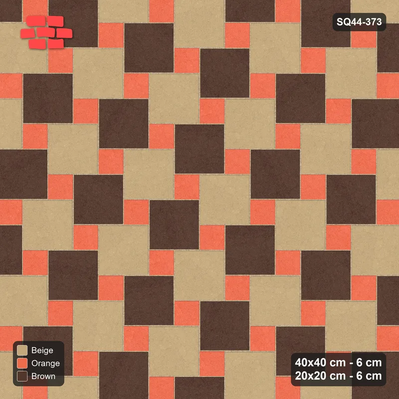 Interlock (Pasco) 40x40 cm · SQ44-373 · Offset Lattice, Chequer + Kerb - Autumn · Top view Interlock (Pasco) 40x40 cm · SQ44-373 · Offset Lattice, Chequer + Kerb - Autumn · Top view
