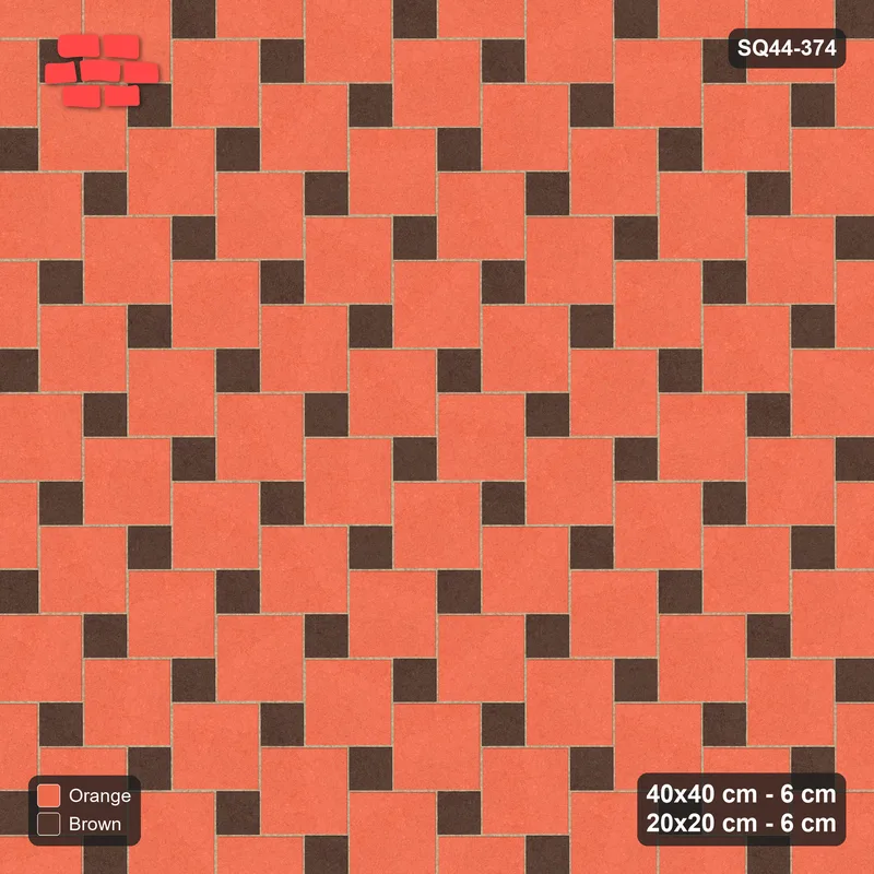 Interlock (Pasco) 40x40 cm · SQ44-374 · Offset Lattice, Accents (Mirrored) - Burnt Clay · Top view Interlock (Pasco) 40x40 cm · SQ44-374 · Offset Lattice, Accents (Mirrored) - Burnt Clay · Top view