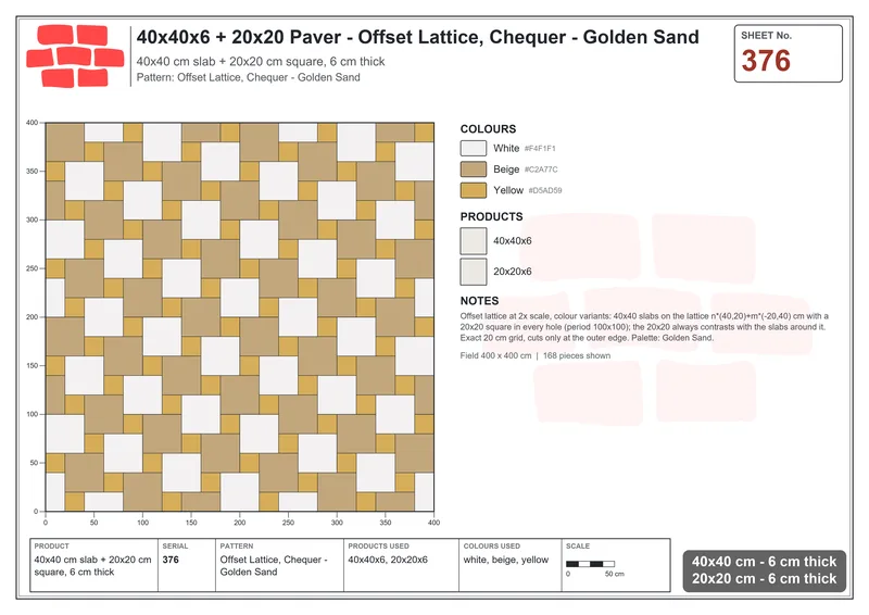 Interlock (Pasco) 40x40 cm · SQ44-376 · Offset Lattice, Chequer - Golden Sand · Laying plan Interlock (Pasco) 40x40 cm · SQ44-376 · Offset Lattice, Chequer - Golden Sand · Laying plan