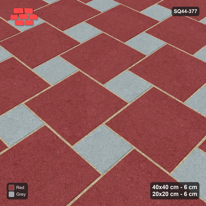 Interlock (Pasco) 40x40 cm · SQ44-377 · Offset Lattice, Accents - Brick & Ash · Side view Interlock (Pasco) 40x40 cm · SQ44-377 · Offset Lattice, Accents - Brick & Ash · Side view