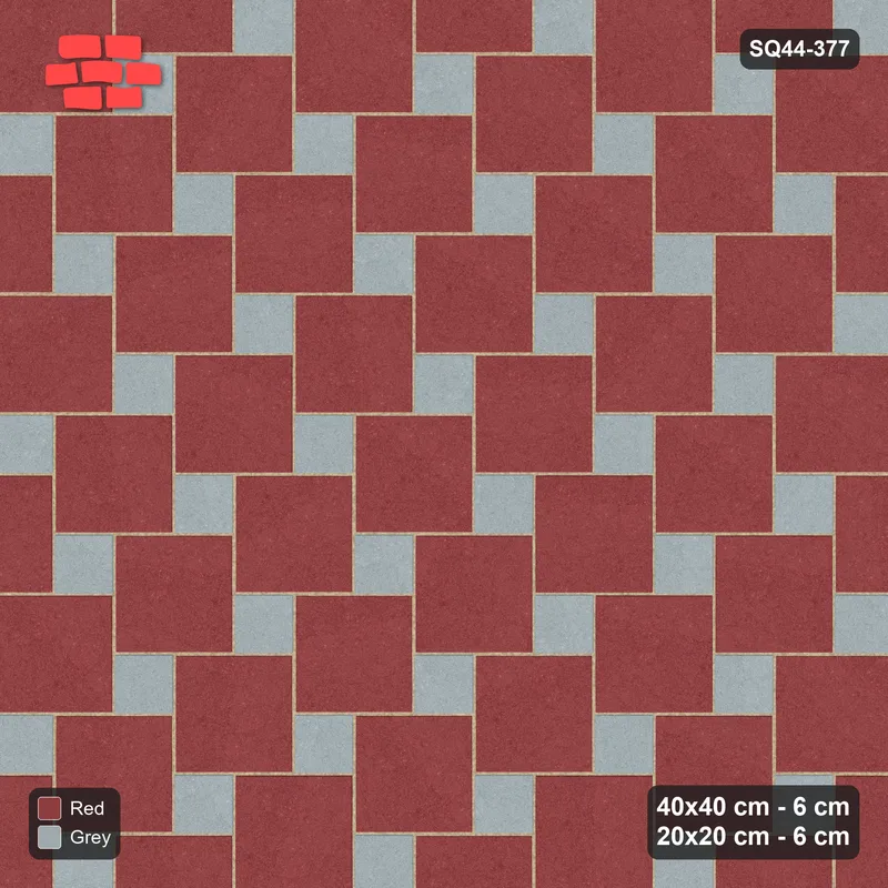Interlock (Pasco) 40x40 cm · SQ44-377 · Offset Lattice, Accents - Brick & Ash · Top view Interlock (Pasco) 40x40 cm · SQ44-377 · Offset Lattice, Accents - Brick & Ash · Top view