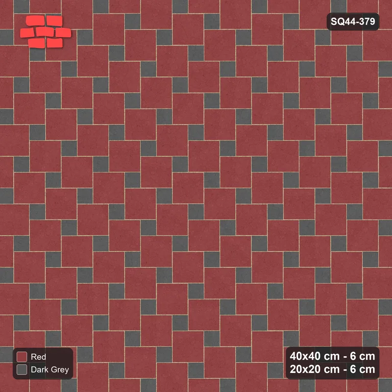Interlock (Pasco) 40x40 cm · SQ44-379 · Offset Lattice, Accents (Mirrored) - Rust & Charcoal · Top view Interlock (Pasco) 40x40 cm · SQ44-379 · Offset Lattice, Accents (Mirrored) - Rust & Charcoal · Top view