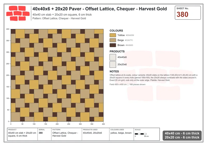 Interlock (Pasco) 40x40 cm · SQ44-380 · Offset Lattice, Chequer - Harvest Gold · Laying plan Interlock (Pasco) 40x40 cm · SQ44-380 · Offset Lattice, Chequer - Harvest Gold · Laying plan