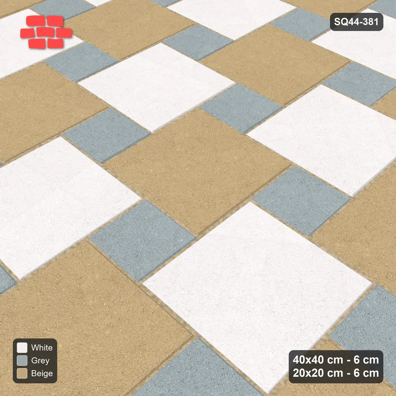 Interlock (Pasco) 40x40 cm · SQ44-381 · Offset Lattice, Chequer (Mirrored) - Coastal · Side view Interlock (Pasco) 40x40 cm · SQ44-381 · Offset Lattice, Chequer (Mirrored) - Coastal · Side view
