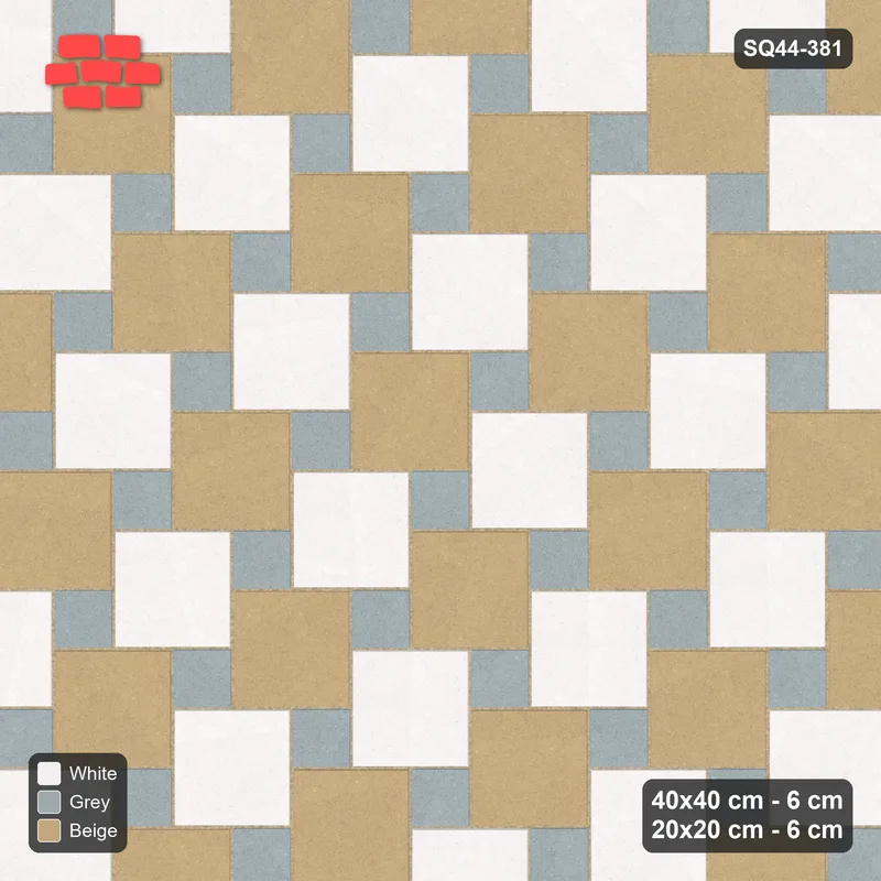 Interlock (Pasco) 40x40 cm · SQ44-381 · Offset Lattice, Chequer (Mirrored) - Coastal · Top view Interlock (Pasco) 40x40 cm · SQ44-381 · Offset Lattice, Chequer (Mirrored) - Coastal · Top view