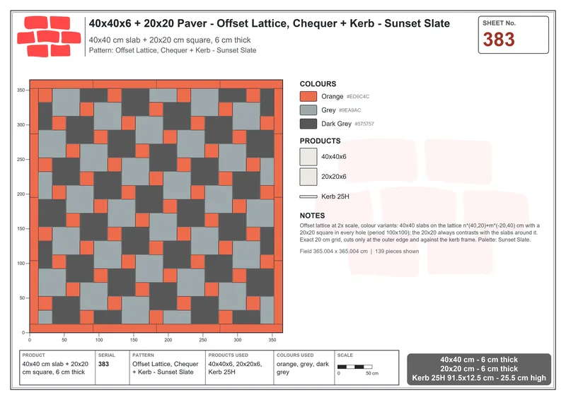 Interlock (Pasco) 40x40 cm · SQ44-383 · Offset Lattice, Chequer + Kerb - Sunset Slate · Laying plan Interlock (Pasco) 40x40 cm · SQ44-383 · Offset Lattice, Chequer + Kerb - Sunset Slate · Laying plan