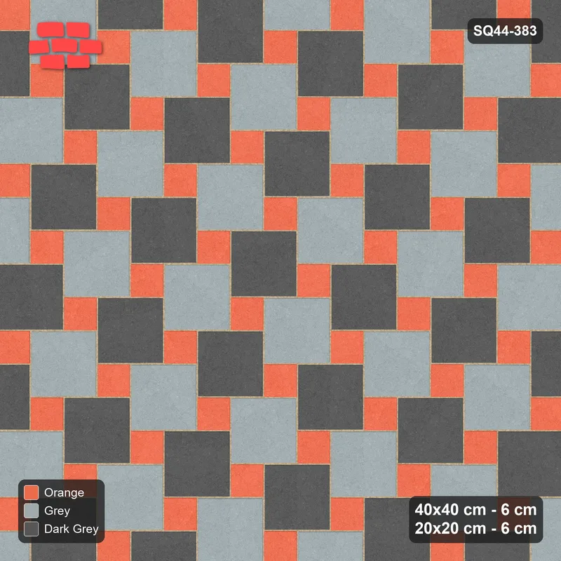 Interlock (Pasco) 40x40 cm · SQ44-383 · Offset Lattice, Chequer + Kerb - Sunset Slate · Top view Interlock (Pasco) 40x40 cm · SQ44-383 · Offset Lattice, Chequer + Kerb - Sunset Slate · Top view