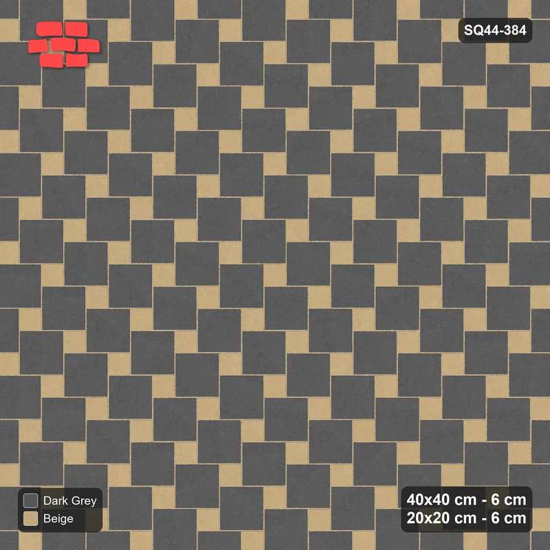 Interlock (Pasco) 40x40 cm · SQ44-384 · Offset Lattice, Accents (Mirrored) - Stone & Earth · Top view Interlock (Pasco) 40x40 cm · SQ44-384 · Offset Lattice, Accents (Mirrored) - Stone & Earth · Top view