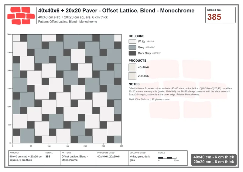 Interlock (Pasco) 40x40 cm · SQ44-385 · Offset Lattice, Blend - Monochrome · Laying plan Interlock (Pasco) 40x40 cm · SQ44-385 · Offset Lattice, Blend - Monochrome · Laying plan