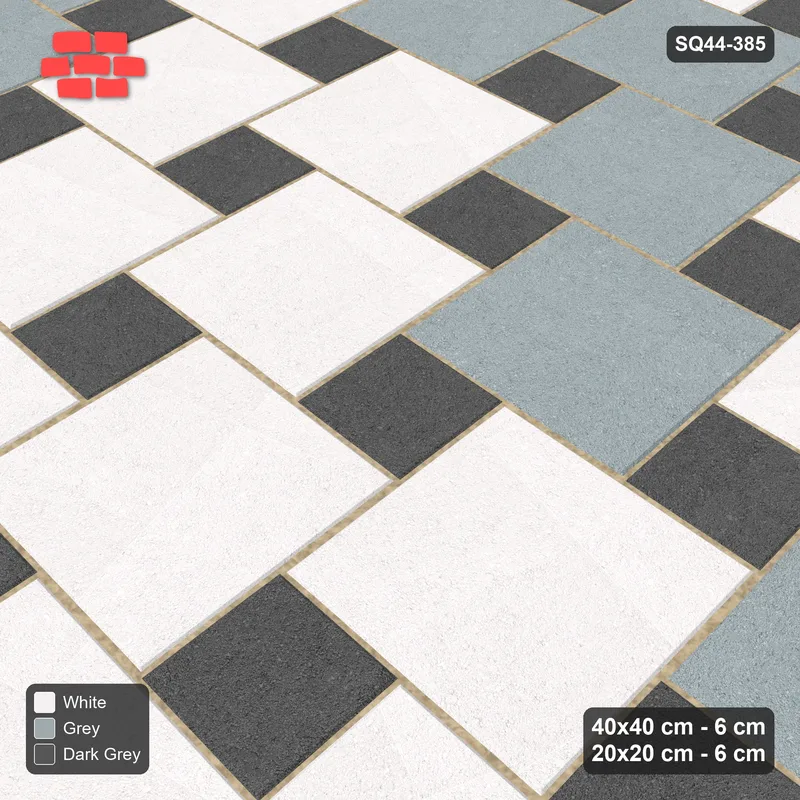 Interlock (Pasco) 40x40 cm · SQ44-385 · Offset Lattice, Blend - Monochrome · Side view Interlock (Pasco) 40x40 cm · SQ44-385 · Offset Lattice, Blend - Monochrome · Side view