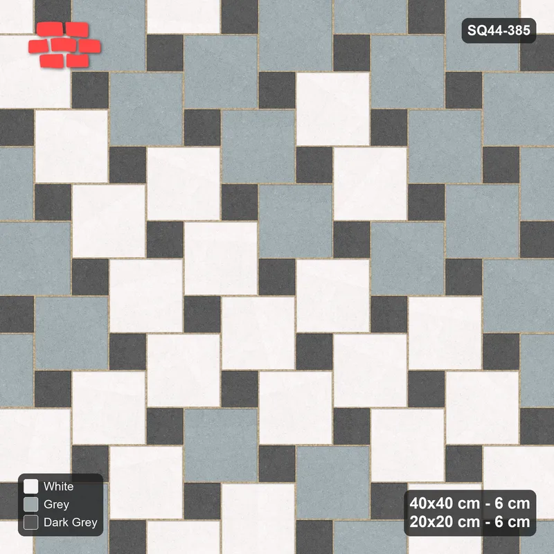 Interlock (Pasco) 40x40 cm · SQ44-385 · Offset Lattice, Blend - Monochrome · Top view Interlock (Pasco) 40x40 cm · SQ44-385 · Offset Lattice, Blend - Monochrome · Top view