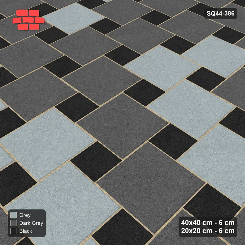 Interlock (Pasco) 40x40 cm · SQ44-386 · Offset Lattice, Blend (Mirrored) - Graphite Scale · Side view Interlock (Pasco) 40x40 cm · SQ44-386 · Offset Lattice, Blend (Mirrored) - Graphite Scale · Side view