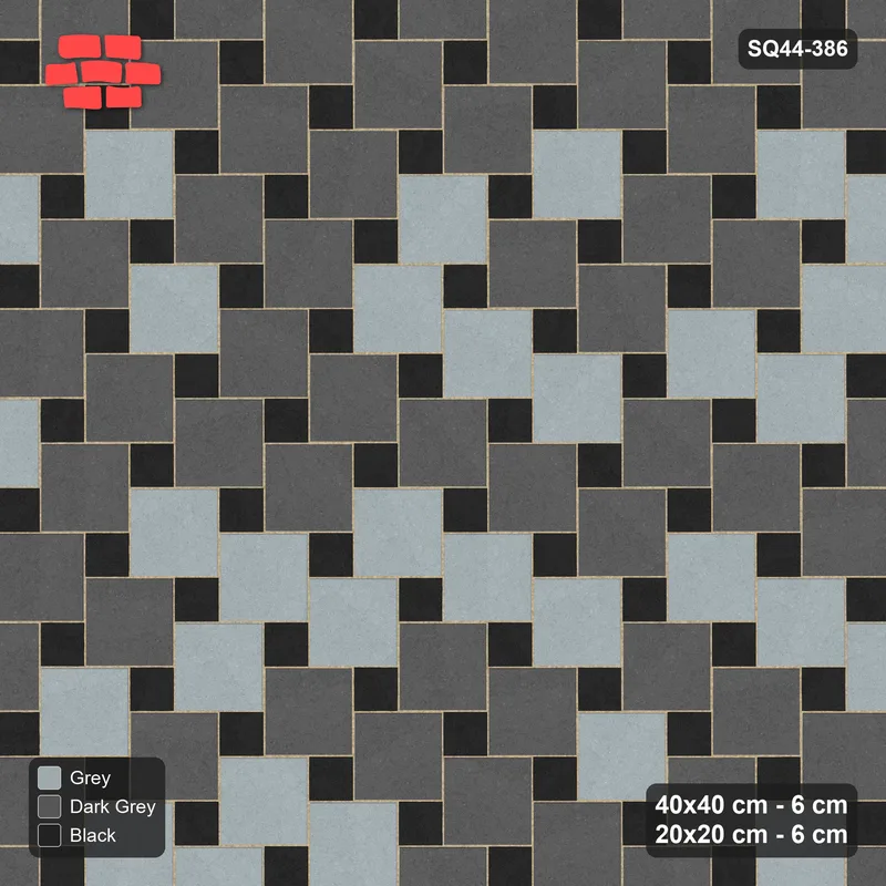 Interlock (Pasco) 40x40 cm · SQ44-386 · Offset Lattice, Blend (Mirrored) - Graphite Scale · Top view Interlock (Pasco) 40x40 cm · SQ44-386 · Offset Lattice, Blend (Mirrored) - Graphite Scale · Top view