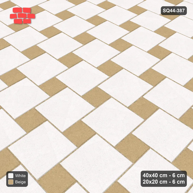 Interlock (Pasco) 40x40 cm · SQ44-387 · Offset Lattice, Accents - Ivory & Sand · Side view Interlock (Pasco) 40x40 cm · SQ44-387 · Offset Lattice, Accents - Ivory & Sand · Side view