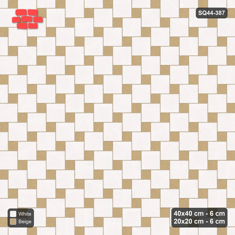 Interlock (Pasco) 40x40 cm · SQ44-387 · Offset Lattice, Accents - Ivory & Sand · Top view Interlock (Pasco) 40x40 cm · SQ44-387 · Offset Lattice, Accents - Ivory & Sand · Top view